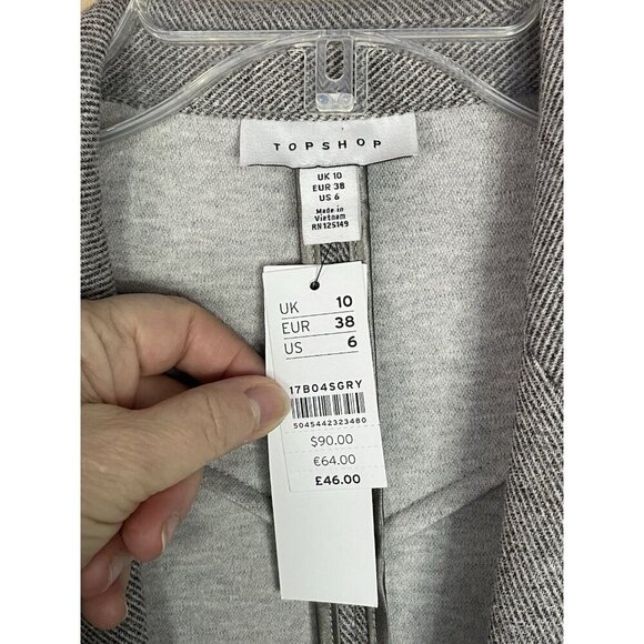 Topshop | Gray Open Front Blazer Sz 6 Preppy Travel Party Office - Picture 2 of 4